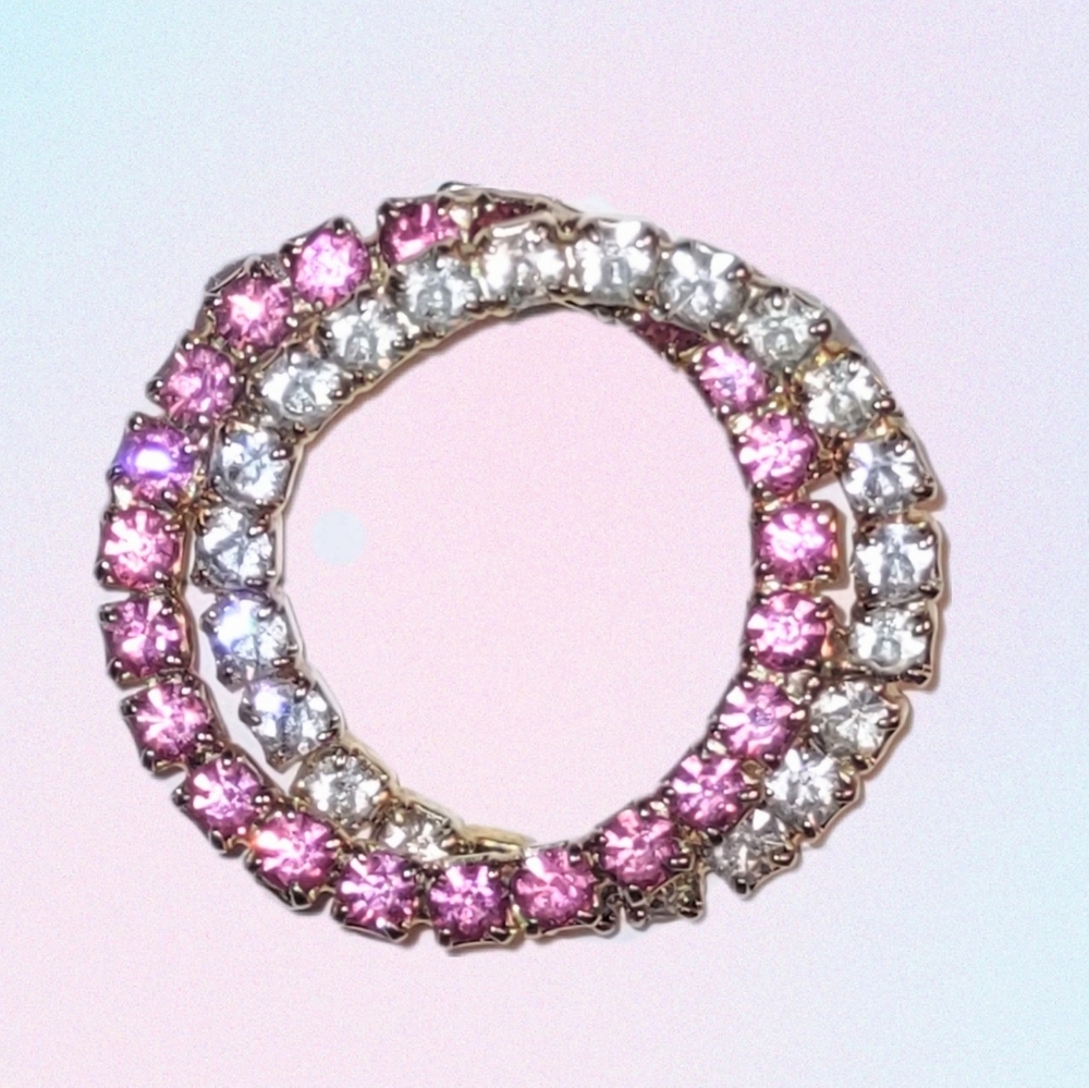 Lot Of 2 Pink Crystal Awareness Ribbon Pin & Round Pink Vintage Brooch